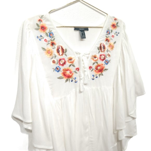 Forever 21 Floral Embroidered Peasant Top - Size Small - Picture 6 of 16